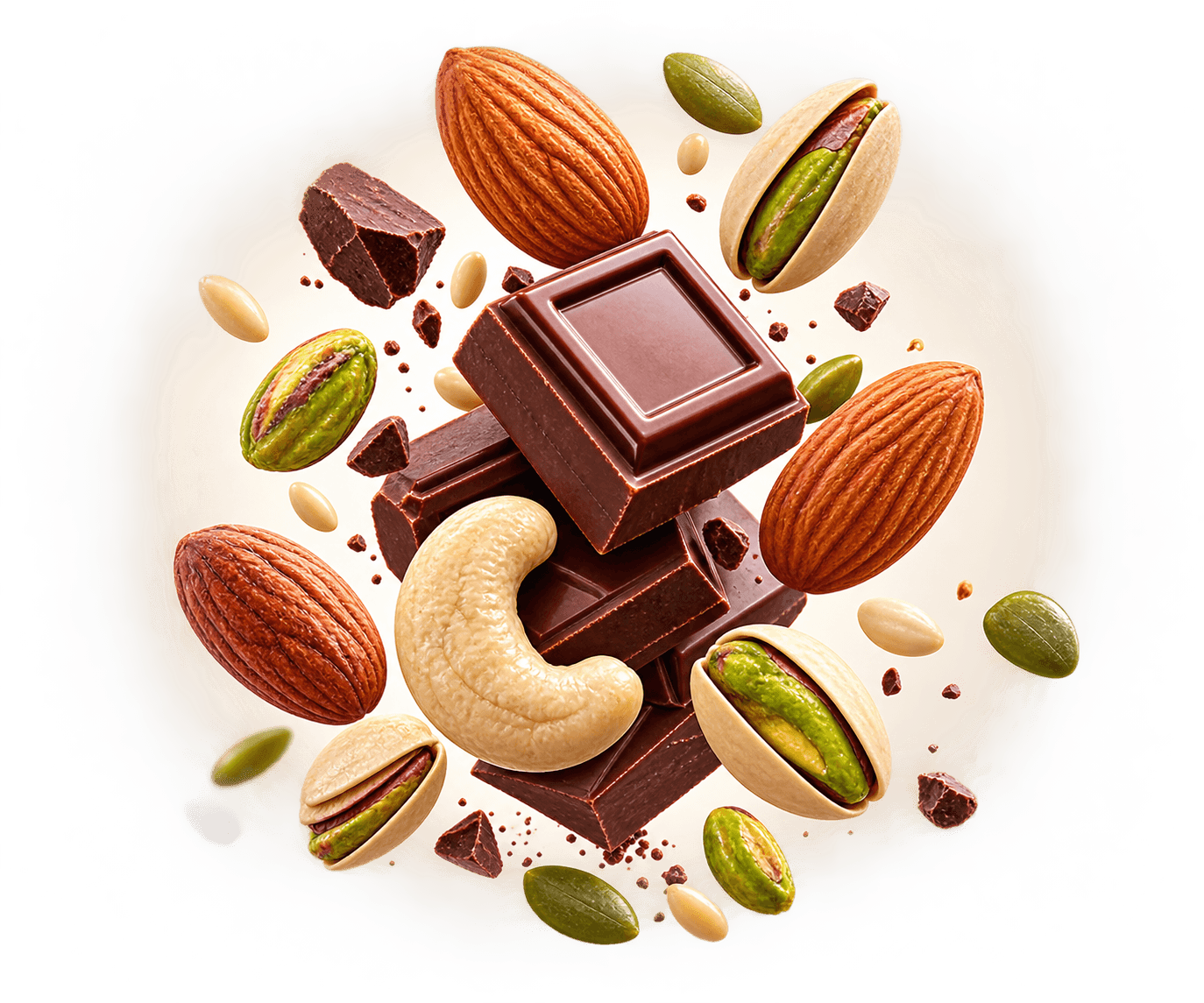 Chocolate with almonds, pistachios and nuts